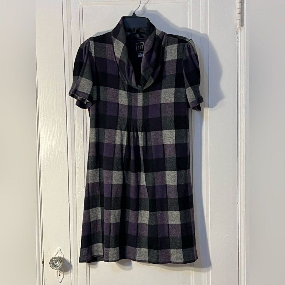 JH turtleneck checkered purple dress
